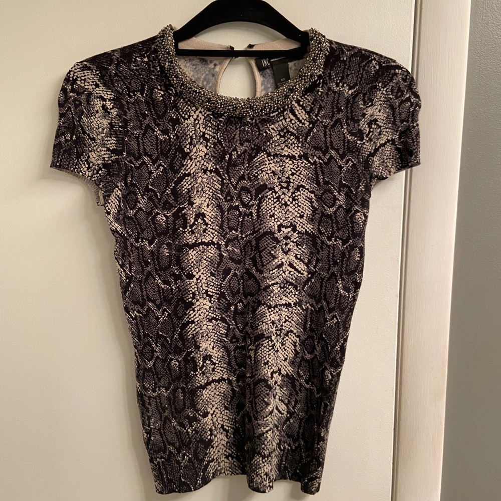 INC knit snakeskin embellished top